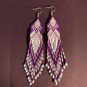 Beaded Native American style earrings with fringe